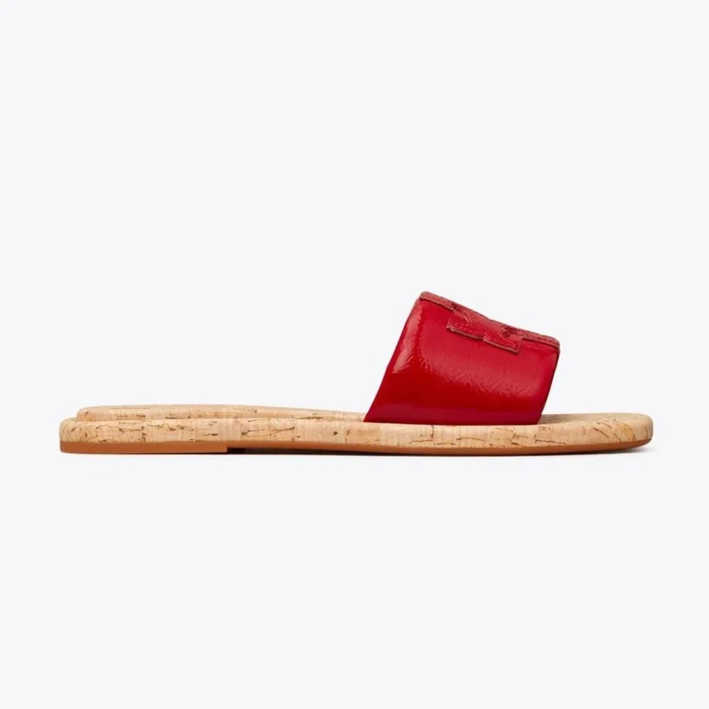 NIB Tory Burch T-Sport Double Slide Leather sandals Red